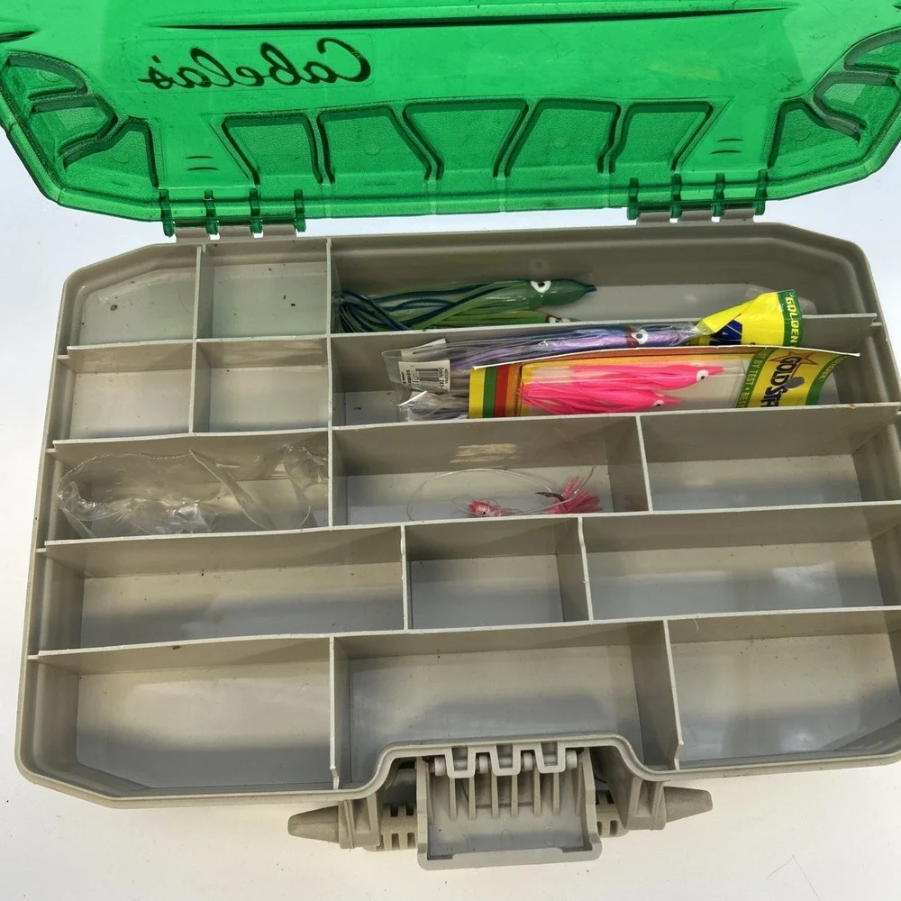 Cabela's Double-Sided Tackle‎ Box With Some Random Supplies In It